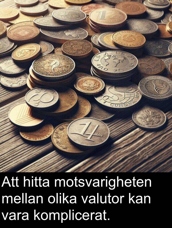 olika: Att hitta motsvarigheten mellan olika valutor kan vara komplicerat.