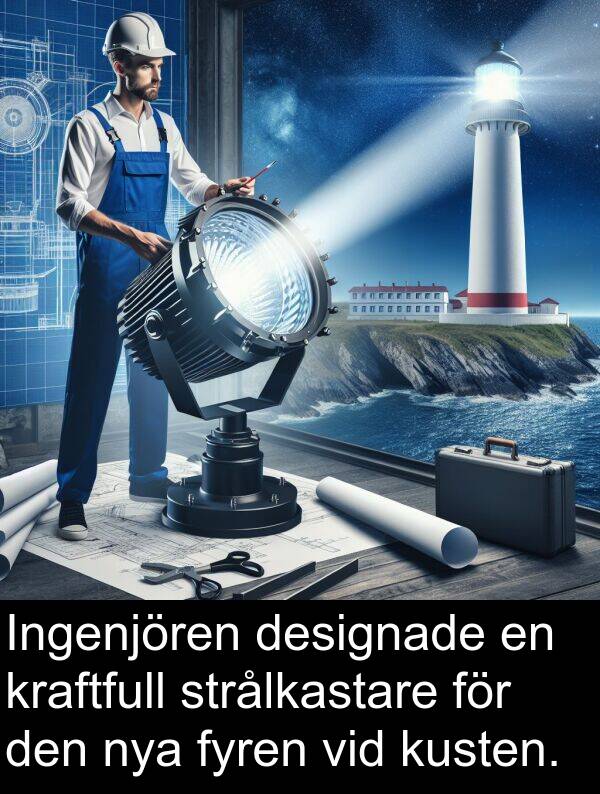 nya: Ingenjören designade en kraftfull strålkastare för den nya fyren vid kusten.