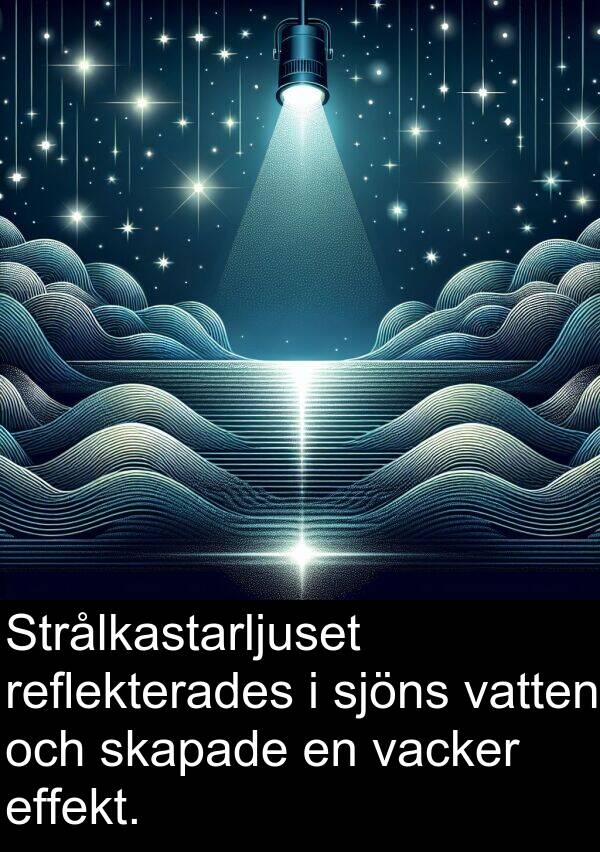 effekt: Strålkastarljuset reflekterades i sjöns vatten och skapade en vacker effekt.