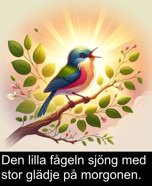 fågeln: Den lilla fågeln sjöng med stor glädje på morgonen.