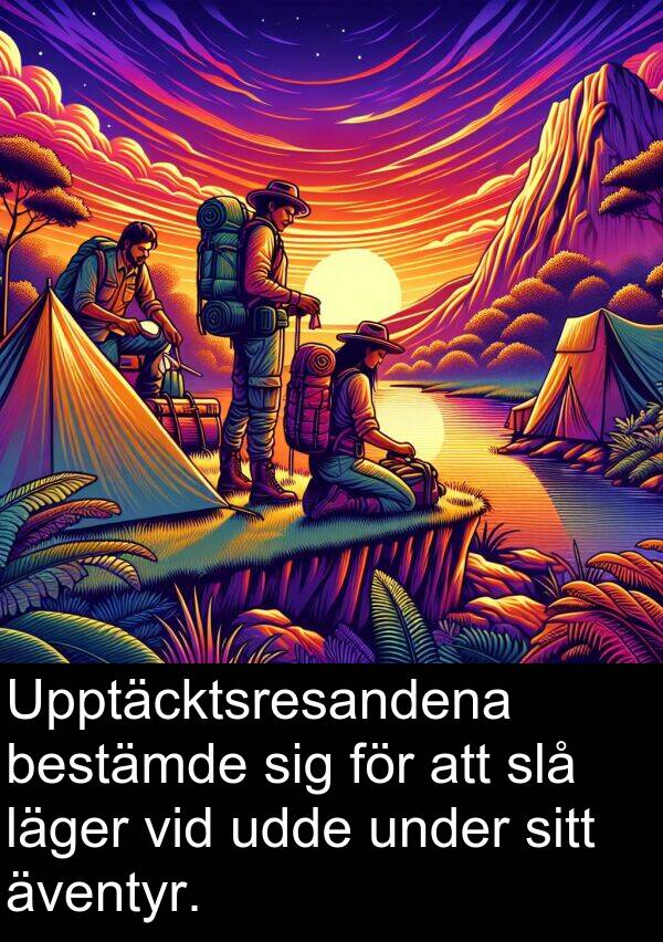 äventyr: Upptäcktsresandena bestämde sig för att slå läger vid udde under sitt äventyr.