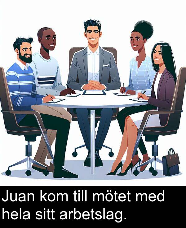 sitt: Juan kom till mötet med hela sitt arbetslag.