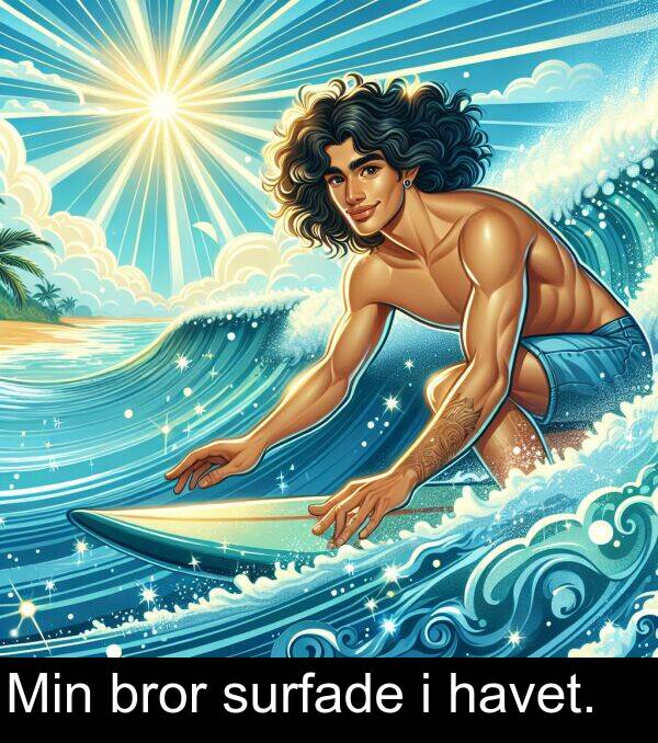 bror: Min bror surfade i havet.