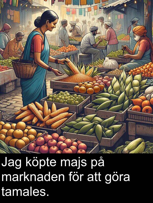 tamales: Jag köpte majs på marknaden för att göra tamales.