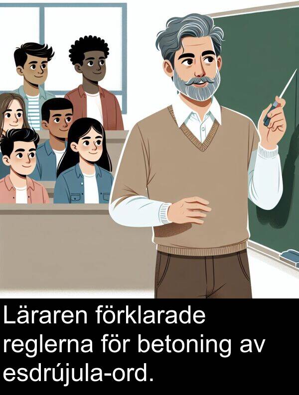 förklarade: Läraren förklarade reglerna för betoning av esdrújula-ord.