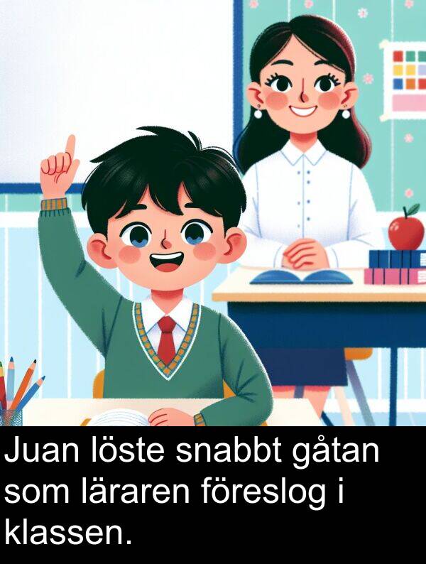 gåtan: Juan löste snabbt gåtan som läraren föreslog i klassen.