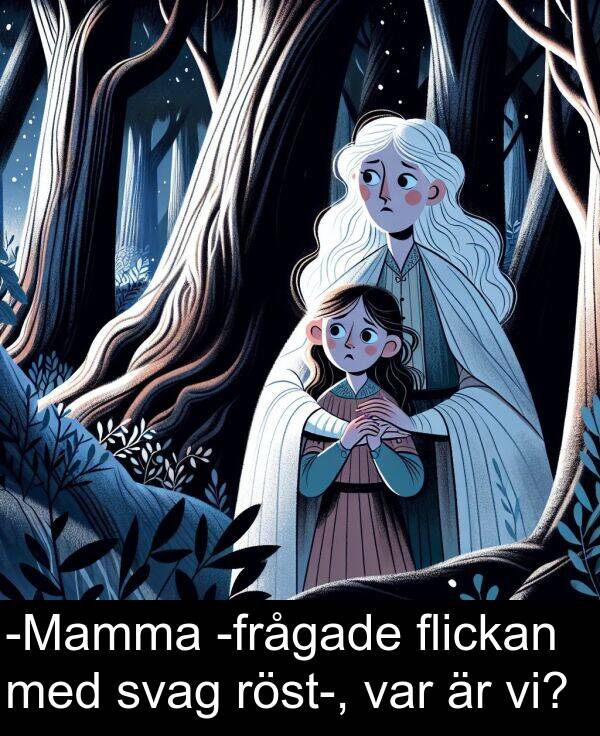 vi: -Mamma -frågade flickan med svag röst-, var är vi?