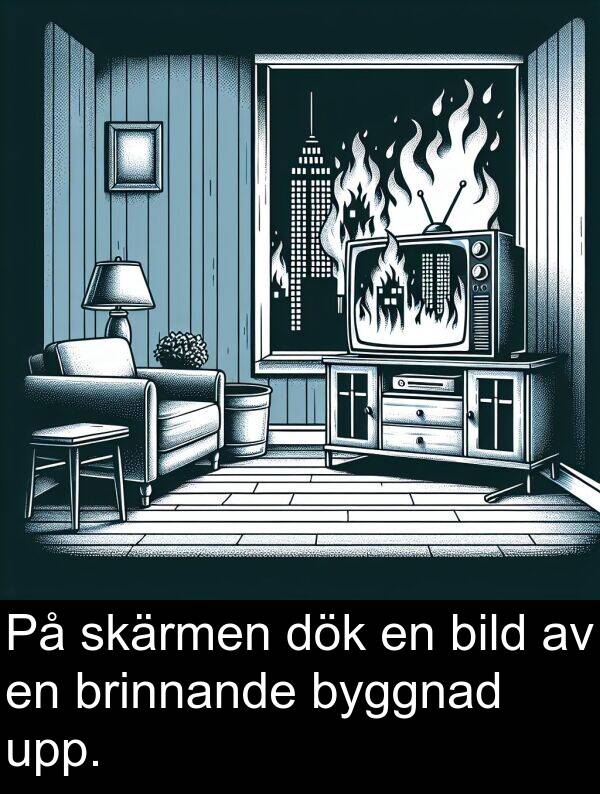byggnad: På skärmen dök en bild av en brinnande byggnad upp.