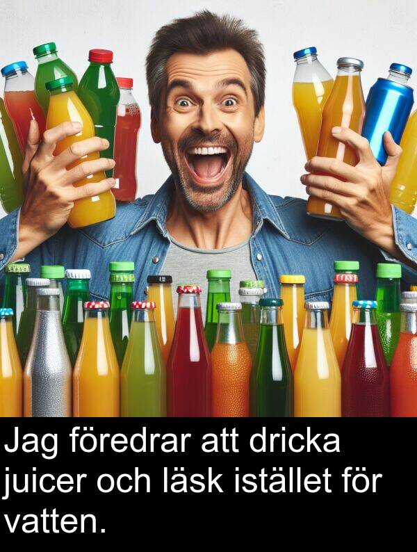 dricka: Jag föredrar att dricka juicer och läsk istället för vatten.