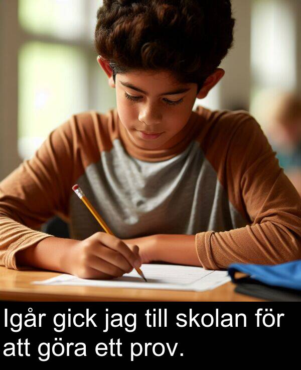 göra: Igår gick jag till skolan för att göra ett prov.