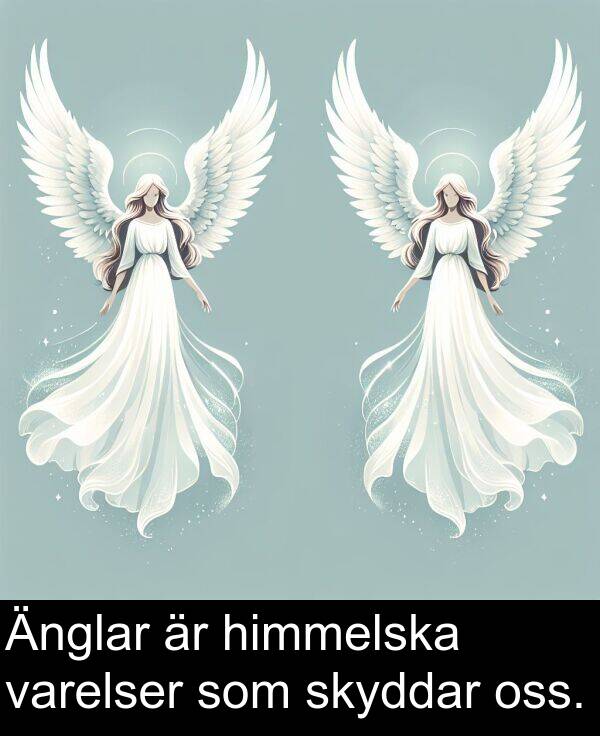 som: Änglar är himmelska varelser som skyddar oss.