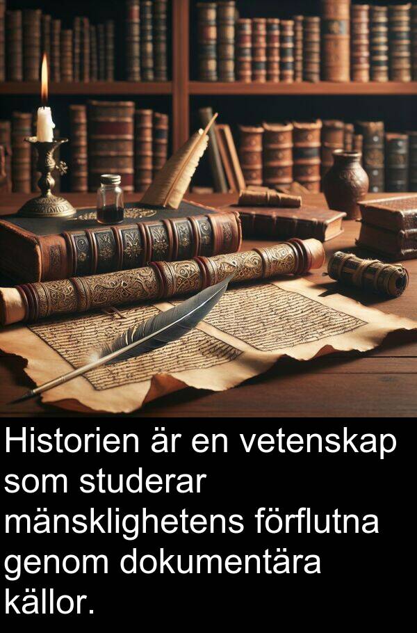 mänsklighetens: Historien är en vetenskap som studerar mänsklighetens förflutna genom dokumentära källor.