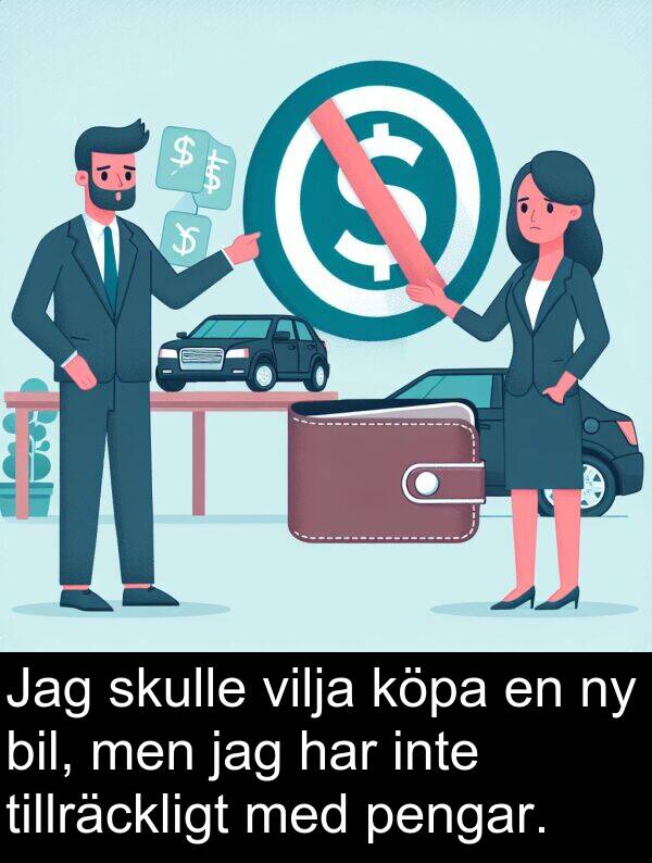 bil: Jag skulle vilja köpa en ny bil, men jag har inte tillräckligt med pengar.