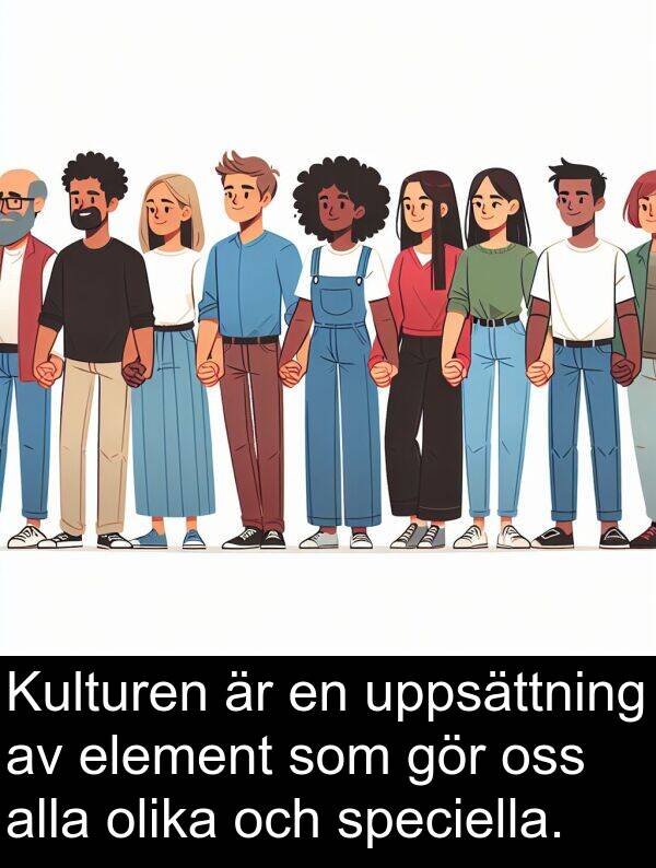 element: Kulturen är en uppsättning av element som gör oss alla olika och speciella.