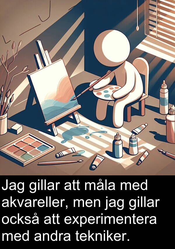 också: Jag gillar att måla med akvareller, men jag gillar också att experimentera med andra tekniker.