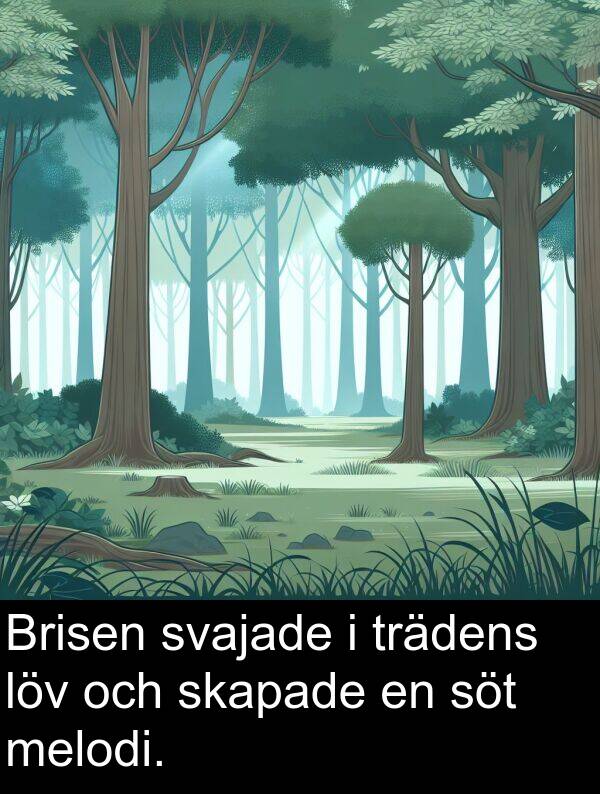 löv: Brisen svajade i trädens löv och skapade en söt melodi.