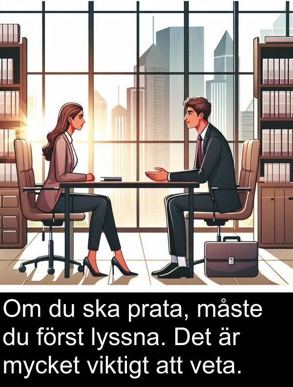 veta: Om du ska prata, måste du först lyssna. Det är mycket viktigt att veta.