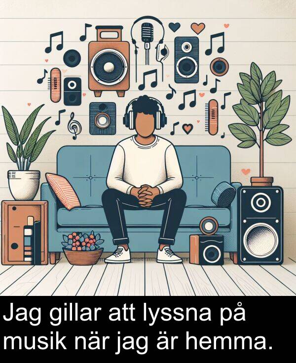 lyssna: Jag gillar att lyssna på musik när jag är hemma.