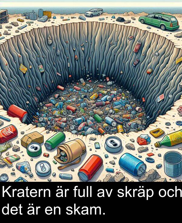 skam: Kratern är full av skräp och det är en skam.