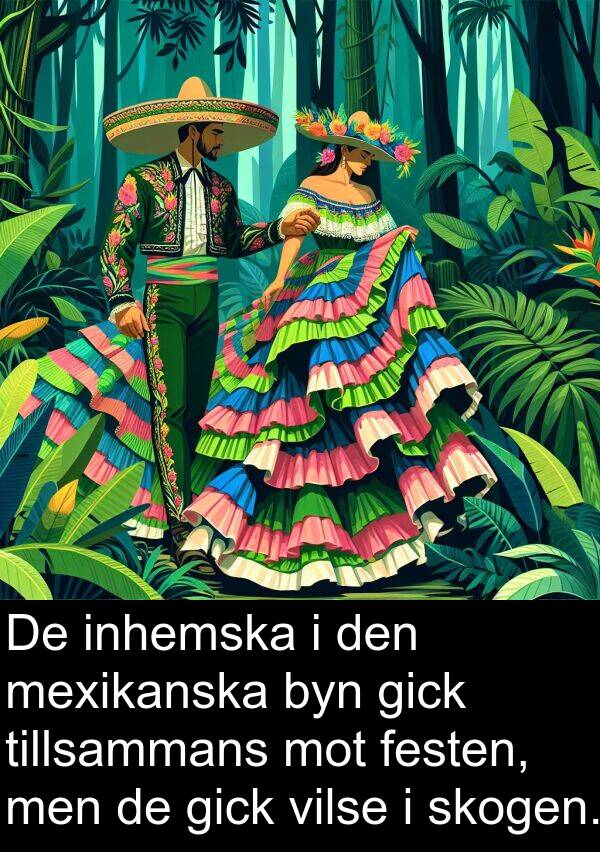 mexikanska: De inhemska i den mexikanska byn gick tillsammans mot festen, men de gick vilse i skogen.