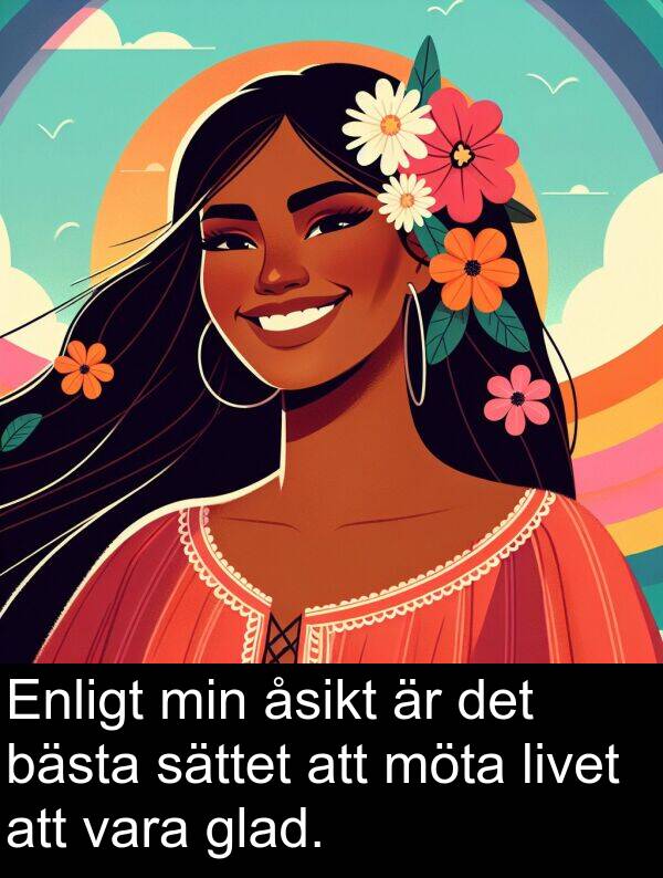 glad: Enligt min åsikt är det bästa sättet att möta livet att vara glad.