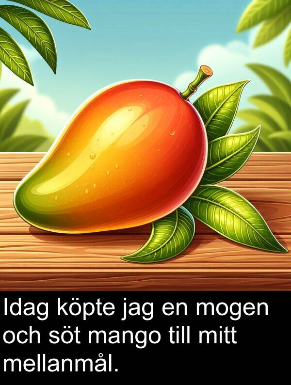mitt: Idag köpte jag en mogen och söt mango till mitt mellanmål.