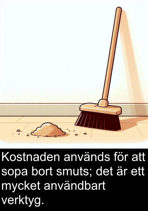 verktyg: Kostnaden används för att sopa bort smuts; det är ett mycket användbart verktyg.