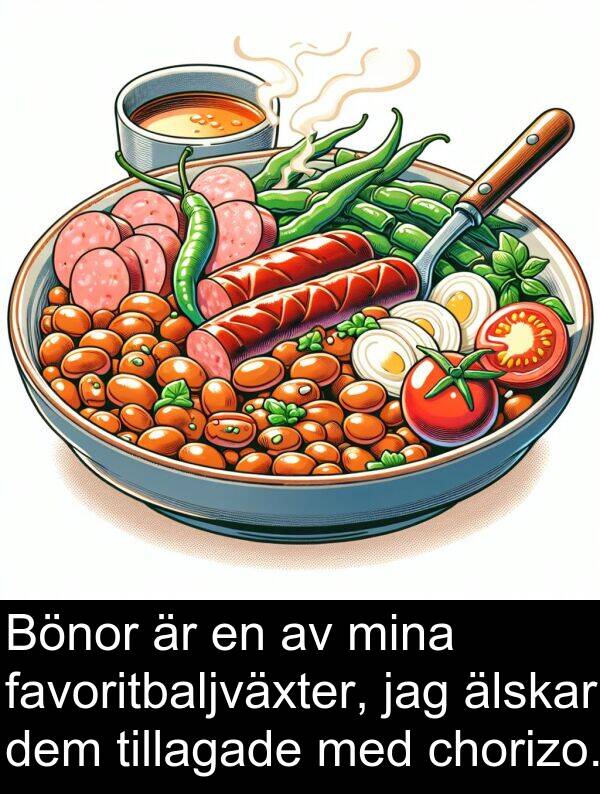 chorizo: Bönor är en av mina favoritbaljväxter, jag älskar dem tillagade med chorizo.