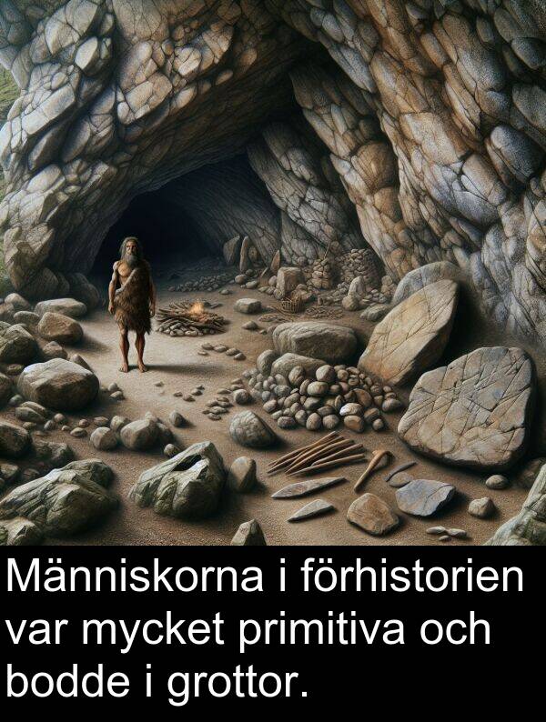förhistorien: Människorna i förhistorien var mycket primitiva och bodde i grottor.