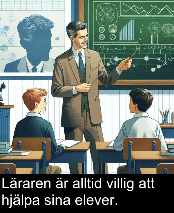 sina: Läraren är alltid villig att hjälpa sina elever.
