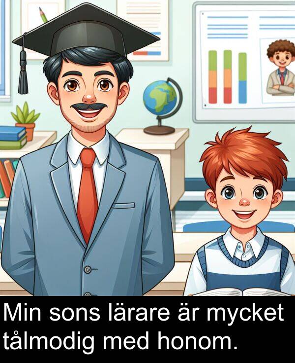 honom: Min sons lärare är mycket tålmodig med honom.