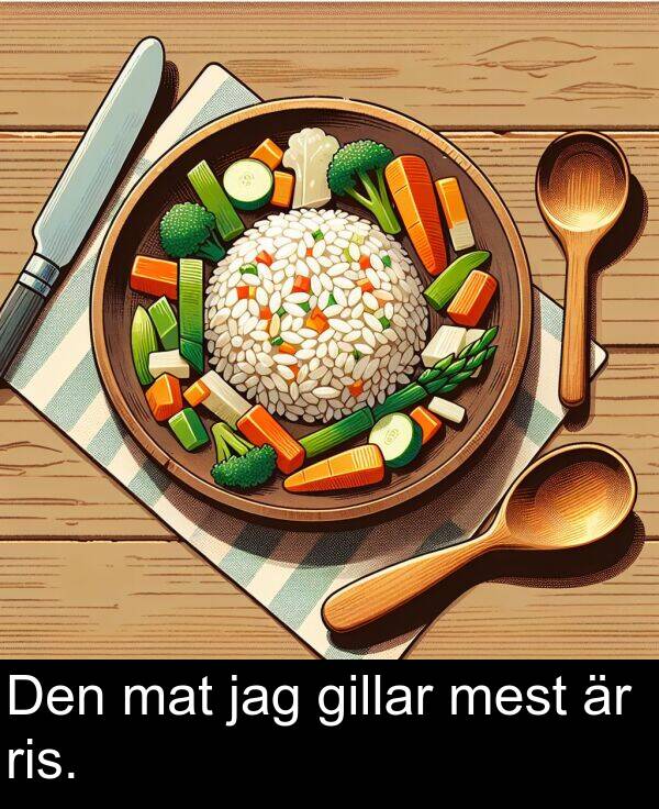 mat: Den mat jag gillar mest är ris.