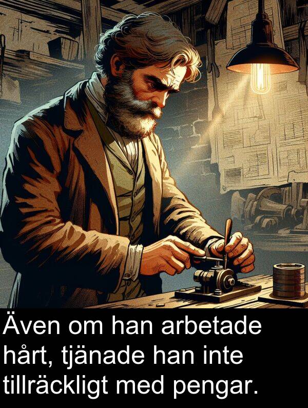 tillräckligt: Även om han arbetade hårt, tjänade han inte tillräckligt med pengar.