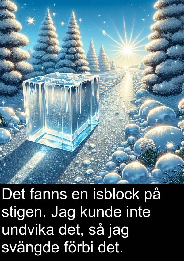 fanns: Det fanns en isblock på stigen. Jag kunde inte undvika det, så jag svängde förbi det.