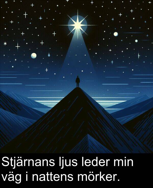väg: Stjärnans ljus leder min väg i nattens mörker.
