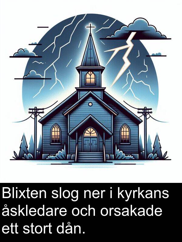 dån: Blixten slog ner i kyrkans åskledare och orsakade ett stort dån.