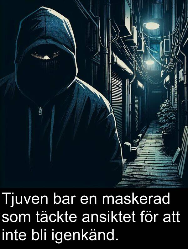 täckte: Tjuven bar en maskerad som täckte ansiktet för att inte bli igenkänd.