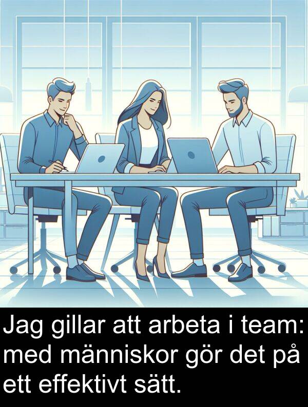 team: Jag gillar att arbeta i team: med människor gör det på ett effektivt sätt.