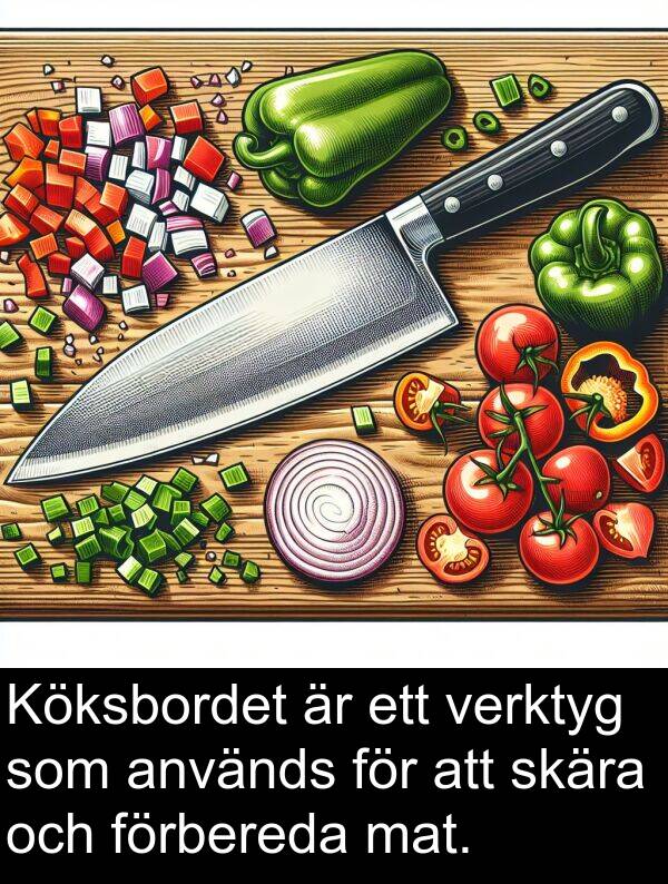 verktyg: Köksbordet är ett verktyg som används för att skära och förbereda mat.