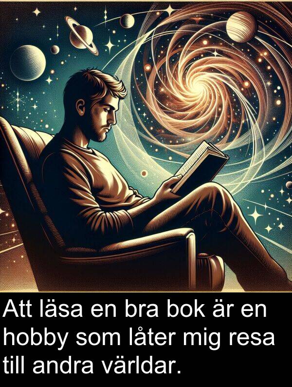 låter: Att läsa en bra bok är en hobby som låter mig resa till andra världar.