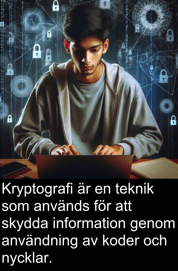 nycklar: Kryptografi är en teknik som används för att skydda information genom användning av koder och nycklar.