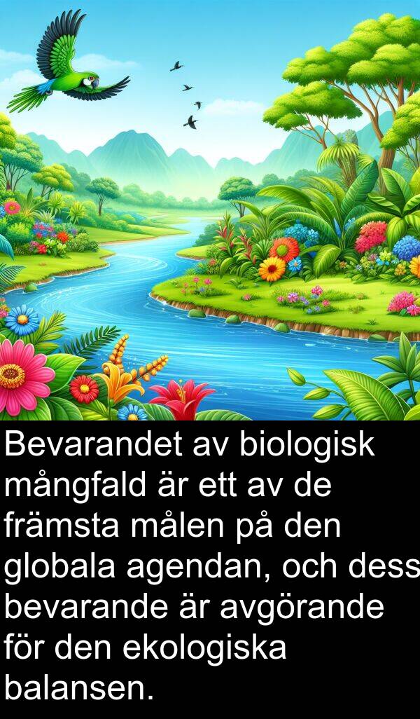 agendan: Bevarandet av biologisk mångfald är ett av de främsta målen på den globala agendan, och dess bevarande är avgörande för den ekologiska balansen.