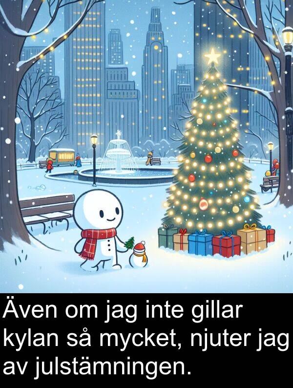 njuter: Även om jag inte gillar kylan så mycket, njuter jag av julstämningen.
