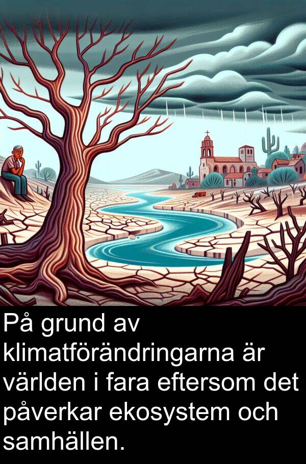 samhällen: På grund av klimatförändringarna är världen i fara eftersom det påverkar ekosystem och samhällen.