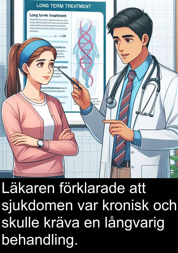 förklarade: Läkaren förklarade att sjukdomen var kronisk och skulle kräva en långvarig behandling.