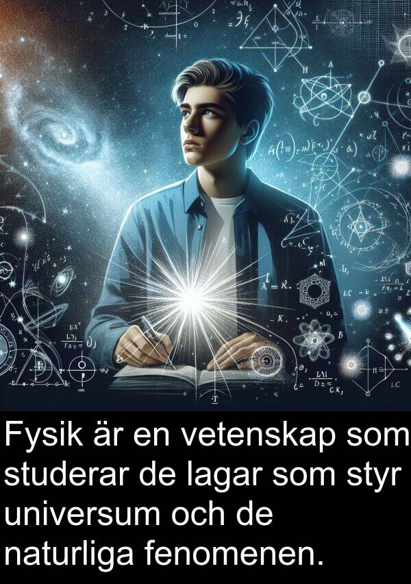 naturliga: Fysik är en vetenskap som studerar de lagar som styr universum och de naturliga fenomenen.
