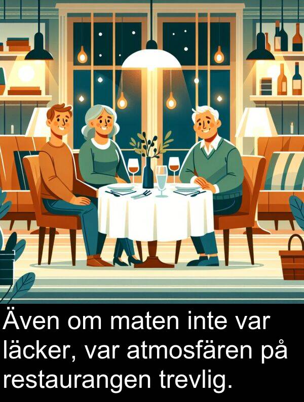 maten: Även om maten inte var läcker, var atmosfären på restaurangen trevlig.