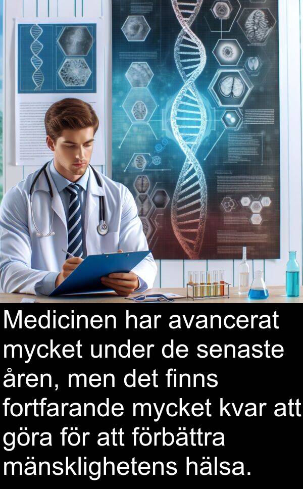 åren: Medicinen har avancerat mycket under de senaste åren, men det finns fortfarande mycket kvar att göra för att förbättra mänsklighetens hälsa.