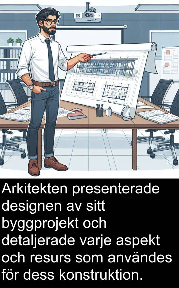 presenterade: Arkitekten presenterade designen av sitt byggprojekt och detaljerade varje aspekt och resurs som användes för dess konstruktion.