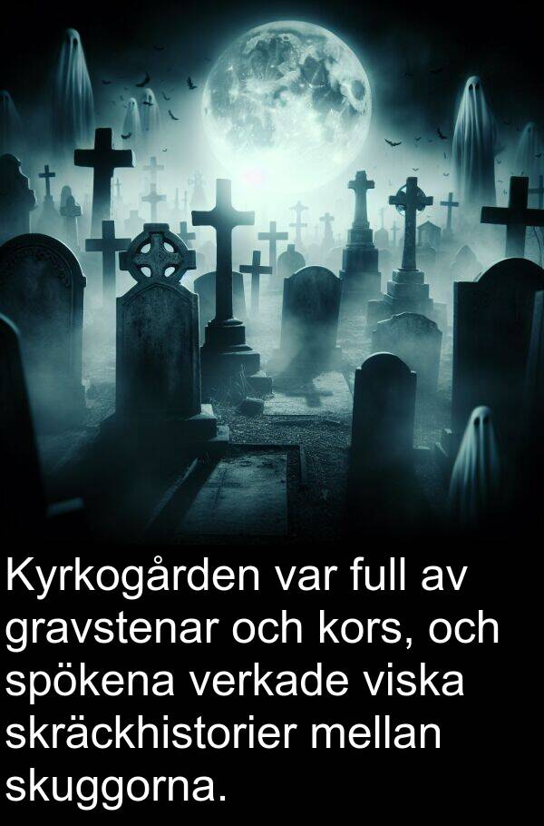 spökena: Kyrkogården var full av gravstenar och kors, och spökena verkade viska skräckhistorier mellan skuggorna.